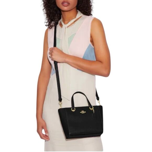 Coach Handbags - Coach Alice Crossgrain Leather Satchel Crossbody Bag Zip Up Double Handles Black